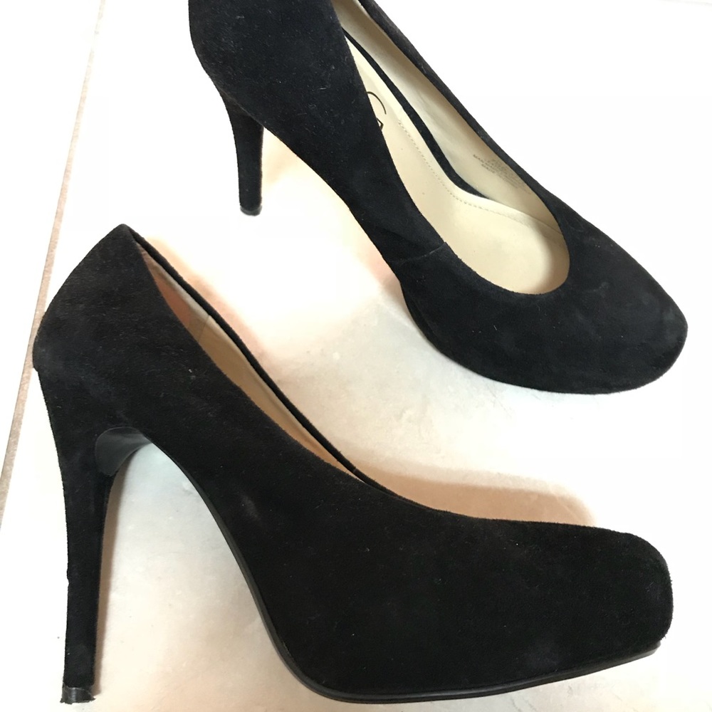 BCBG black suede heels